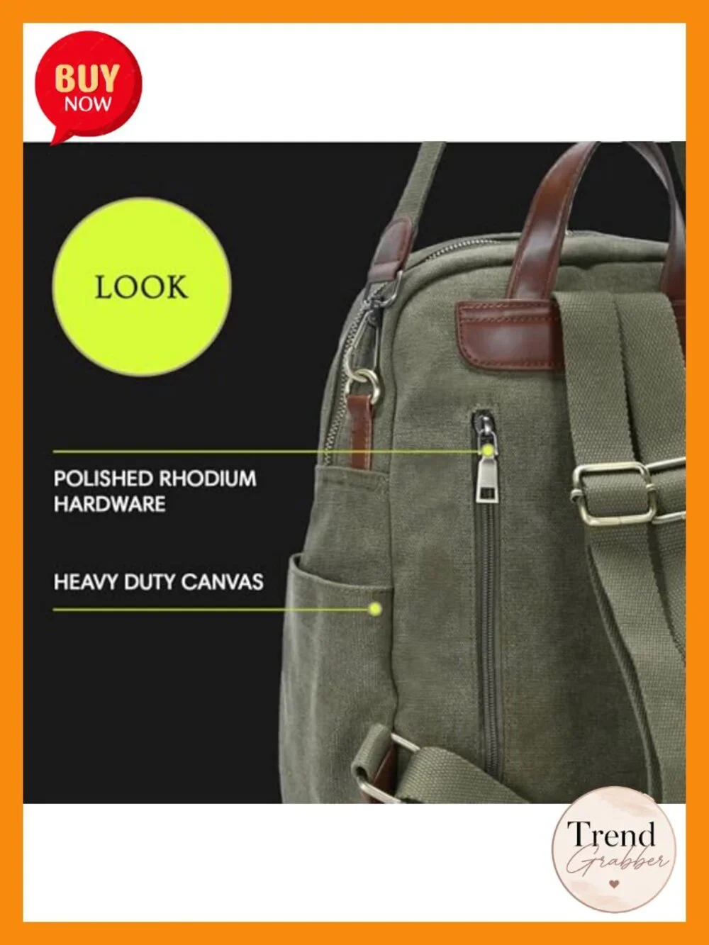 Convertible Canvas Backpack Purse for Women with Pockets Adjustable Straps